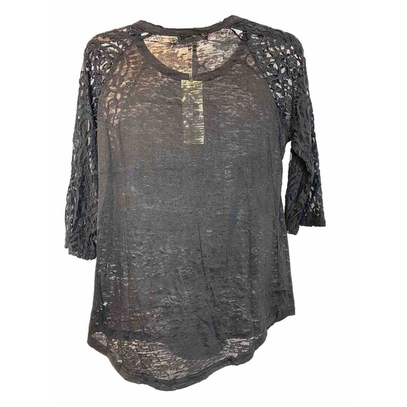 Southern Grace Black Lace & Maroon Blk Glitter Floral Cross Burnout Shirt Size S - Picture 7 of 9